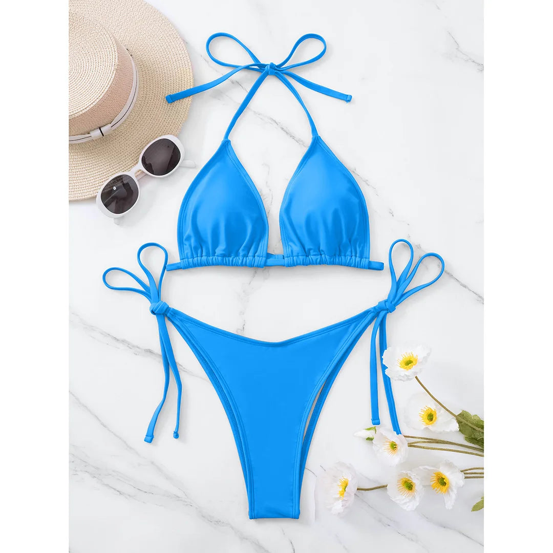 7 Colors Brazilian Halter Bikini Female Swimsuit Women Swimwear Two-Pieces Bikini Set Padded Bather Bathing Suit Swim V3536A
