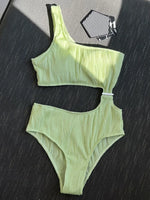 Wrinkled Asymmetric One Shoulder Female Swimwear One Piece Swimsuit Women Monokini Bather High Cut Out Bathing Suit Swim Lady