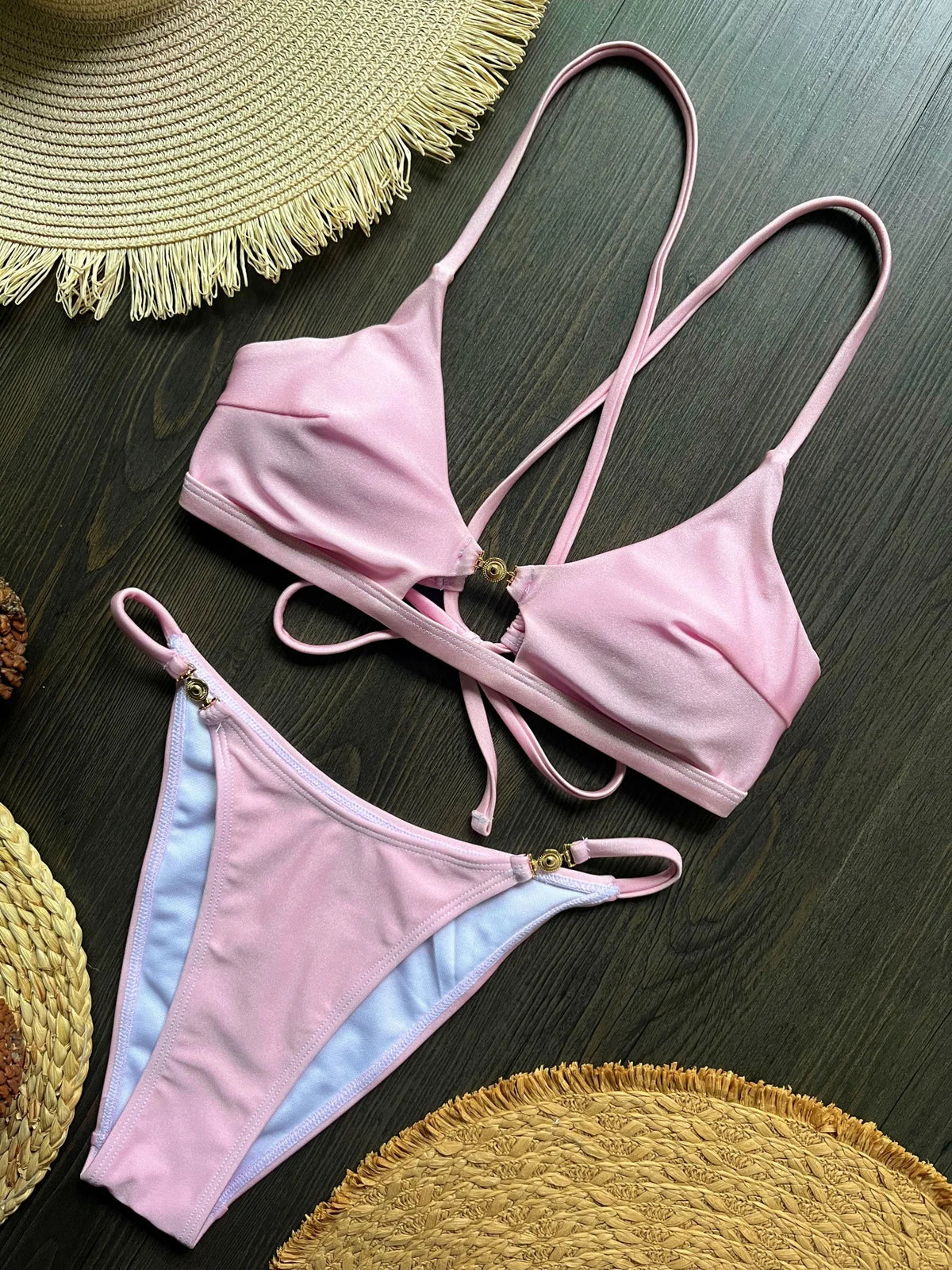2026 Cross Back Hollow Out Bikini Women Swimsuit Female Swimwear Two-pieces Bikini Set High Cut Bather Bathing Suit Swim Lady