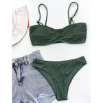 New Sexy Wrinkled Mid Waist PaddedBikini Women Swimwear Female Swimsuit Two-Pieces Bikini Set Bather Bathing Suit Swim V3163