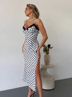Ahagaga Fashion Women's Polka Dot Dresses Lace Patchwork Camisole Slit Slim Fit Sexy Female Casual Outfit Summer Beach Vestidos