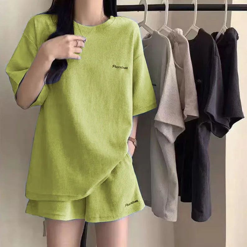 Summer New Pajamas Home Clothes Casual Shorts 2-piece Set Women's Korean Loose Preppy Short Sleeve T-shirt Fashion Women's Wear
