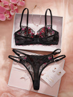 MOYISU Luxury French Pure Desire White Lace Thin Sexy Gauze Underwear Set Embroidery Girl Push-up Bra Big Size Big Breasts Small