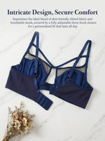 Women Blue Bra Retro Bralette With Mesh Panel Sexy Cross Strap Push Up Lace Underwear MR3585