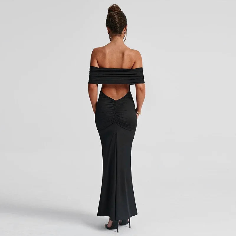 Temperament Slim Strapless Long Dress Women Solid Color Sexy Off-shoulder Backless Package Hip Sleeveless Club Party Dresses