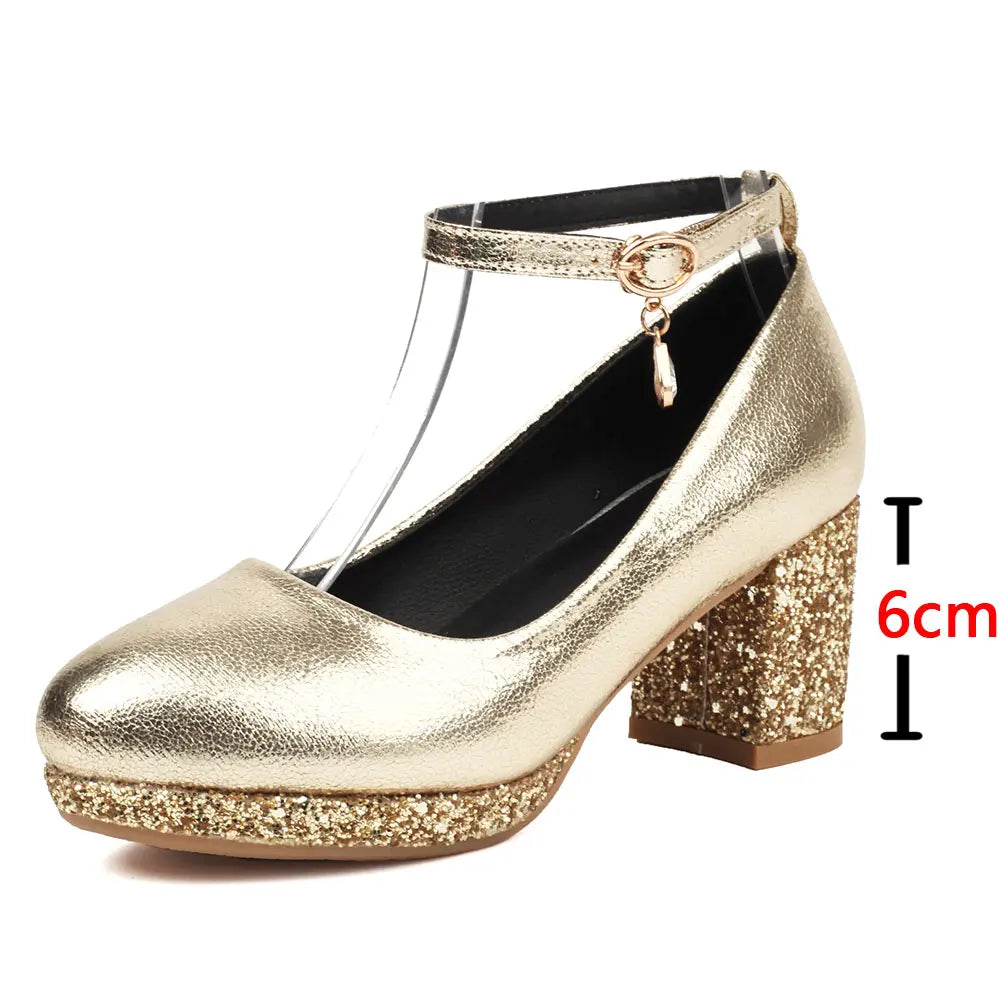 Plus Size 33-47 Metallic Gold High Heels Party Pumps Red Platform Heels Glitter Sequined 9cm Height Silver Wedding Shoes Women
