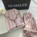 Women's Sleepwear1 Set Women's Elegant Lounge Set, Plus Size Satin Striped Button Up Long Sleeve Shirt & Pants Pajamas
