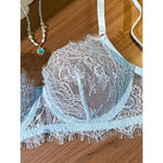 Ladies' Basic Style Thin Lace Bra and Panty Set Seamless Single Layer Eyelet Underwear Comfortable Intimate Apparel