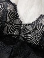 Black Sheer Mesh Teddy Bodysuit Women Floral Lace V Neck Ruffle Trim One Piece Lingerie Intimate Body Suit Sleepwear ZA825256