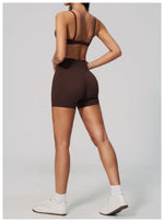 Women 2PCS Yoga Suit Double Strap Shockproof Sports Bra High Waist Tigh Short Fitness Suit Gym Running Leggings Tracksuits