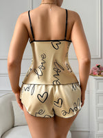 New Sweet and Cute Women Sleepwear Set Heart Print 2 Piece Home Wear Comfortable Round Neck Top and Short Pants Set for Summer