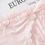 3Pcs/Set Sexy Women Brazilian Panties Ice Silk Briefs Female Underpants Seamless Underwear Lace Trims Low Rise Briefs M-XL