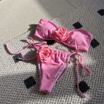 DEKA Pink 3D Flower Bandeau Bikinis Sets 2026 Sexy Swimsuit Women String Micro thong Swimwear Bathing Suit Beach Wear Bikini