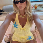 DEKA Sequins Starfish Two Pieces Bikini Set Bather Bathing Suit Halter Wrinkled High Waist Bikini Female Swimsuit Women Swimwear
