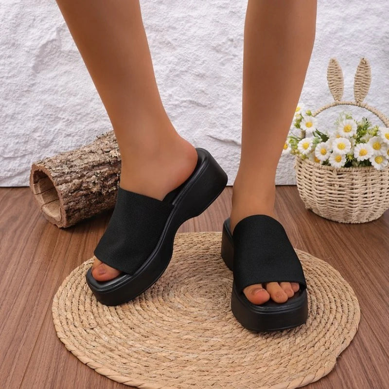 Round Toe Ultra High Slide Women Sandals Summer Fashion Open Toe Wedges Platform Sandals Simple Comfortable Non-slip Ladies Shoe