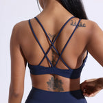 Solid Color High Strength Shockproof Women Fitness Sport Bra Top Soft Tight Cross-Training Jogging Yoga Underwear With Chest Pad