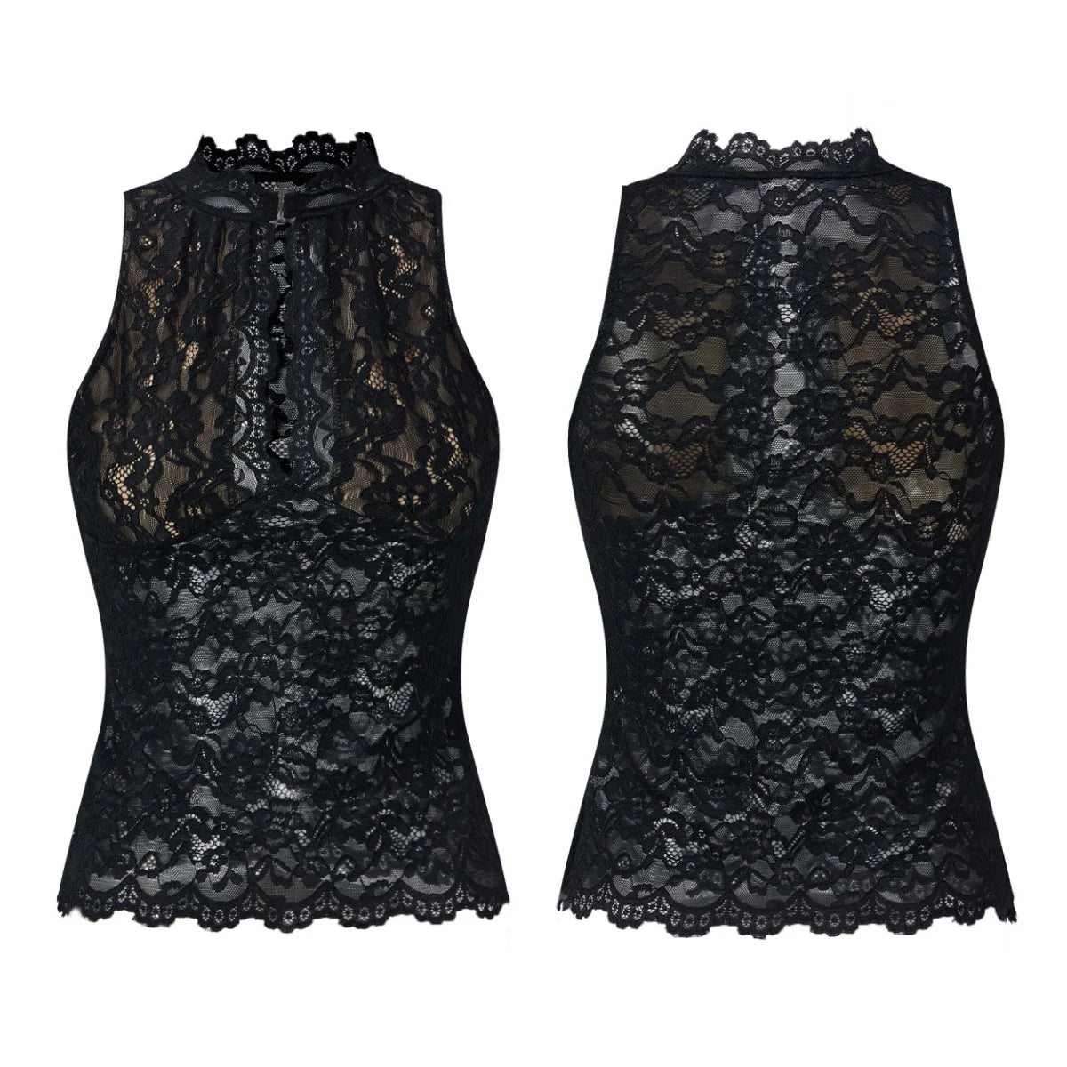 Women Retro Tank Tops Cut Out Mockneck Sleeveless Slim Fit Vest Trendy Summer Lace Corset Streetwear