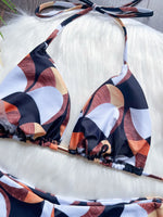 Sexy print women's bikini swimsuit split set with straps and tassels 2-piece set for summer beach swimsuit