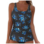 Women Summer Swimwear Loose Fit Scoop Neck Sleeveless Tankini Top Bohemian Tie Dye Print Bathing Suit Padded Swimsuit Top Xxl