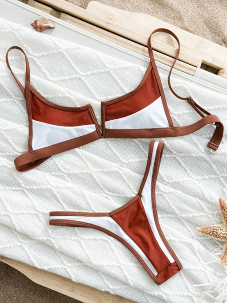 Splicing V Shaped Micro Thong Bikini Women Swimsuit Female Swimwear Two Pieces Bikini Set Push Up Bathing Suit Swim Beachwear