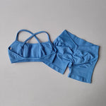 Seamless 2PCS Leggings Set Women Seamless Yoga Set High Waist Scrunch Butt Shorts With Halter Sports Bras Workout Gym Suit Set