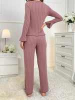 Autumn Winter Warm Sleepwear Woman Lapel Bow Fashion Long Sleeve T-shirt Tops and Trousers Sets Home Wear Pajamas Set