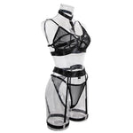 Toucheart Sexy Mesh Patchwork Halter Bra Set For Women Solid Color Hot Girl Girdle Garter Belt Micro See-through Underwear Set