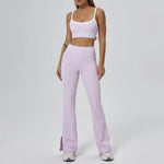 Seamless Yoga Sets Sports Fitness High Waist Hip-lifting Flared Pants Backless Bra Suits Workout Gym Leggings Sets for Women