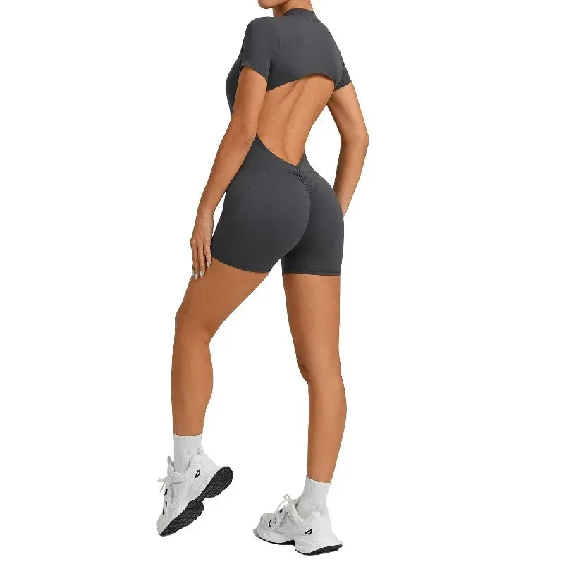 Women's Seamless Yoga Jumpsuits Fitness Sports Gym Hip-Lifting Beauty Back Short-Sleeved One-Piece Workout Training Bodysuits