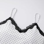 Women Summer Lace Trim Camisoles Sexy Dot Print Slim Fit V Neck Spaghetti Strap Tops