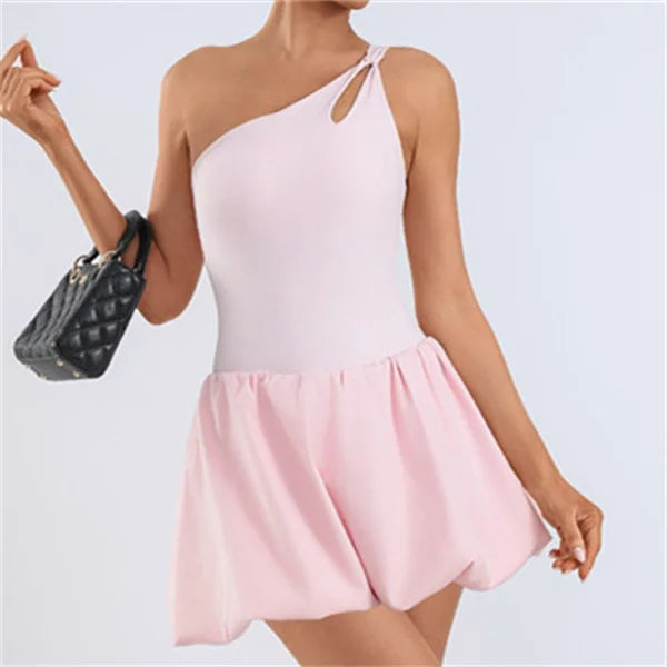 Pad Womens One Shoulder Strap Yoga Set Tennis Dress Built-in Bra Anti Shorts Athletic Golf Workout Dress SkortsXP168