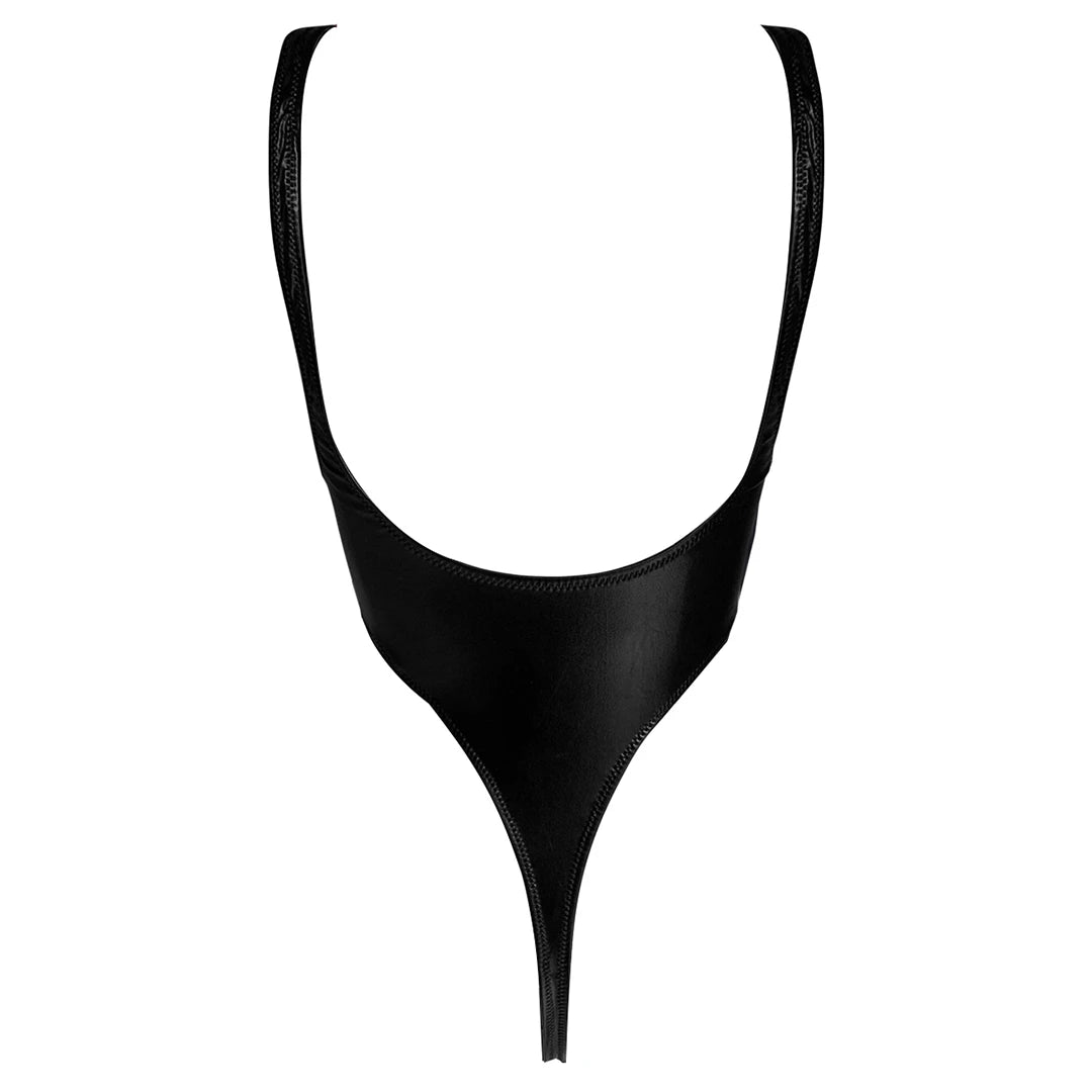 S - XL PU Faux Leather Extreme String Mini Micro Thong Backless Monokini Women Swimwear One Piece Swimsuit Female Bather V1985