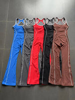 Sexy Backless Bodysuit Women's Set Tracksuits Fitness Sports Jumpsuit Yoga One-piece Suit Flared Pant Fast Dry Workout Clothes