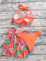 3 Piece Tropical Bikini Halter Push Up Swimsuit & Beach Shirt Swimwear Women 2026 Bathers Bathing Swimming Suit Female Beachwear