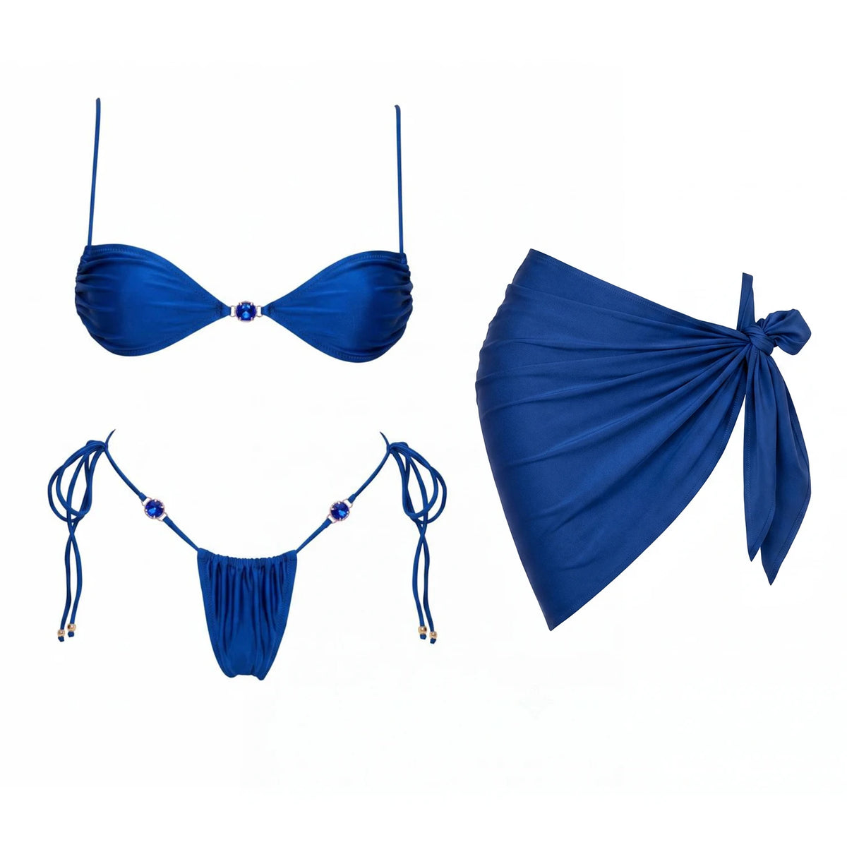 Bnadeau 3Pcs Sexy Bikini With Cover Up Women Swimsuit Swimwear Female Solid Swim Suit Brazilian Biquini Beachwear Bathingsuit