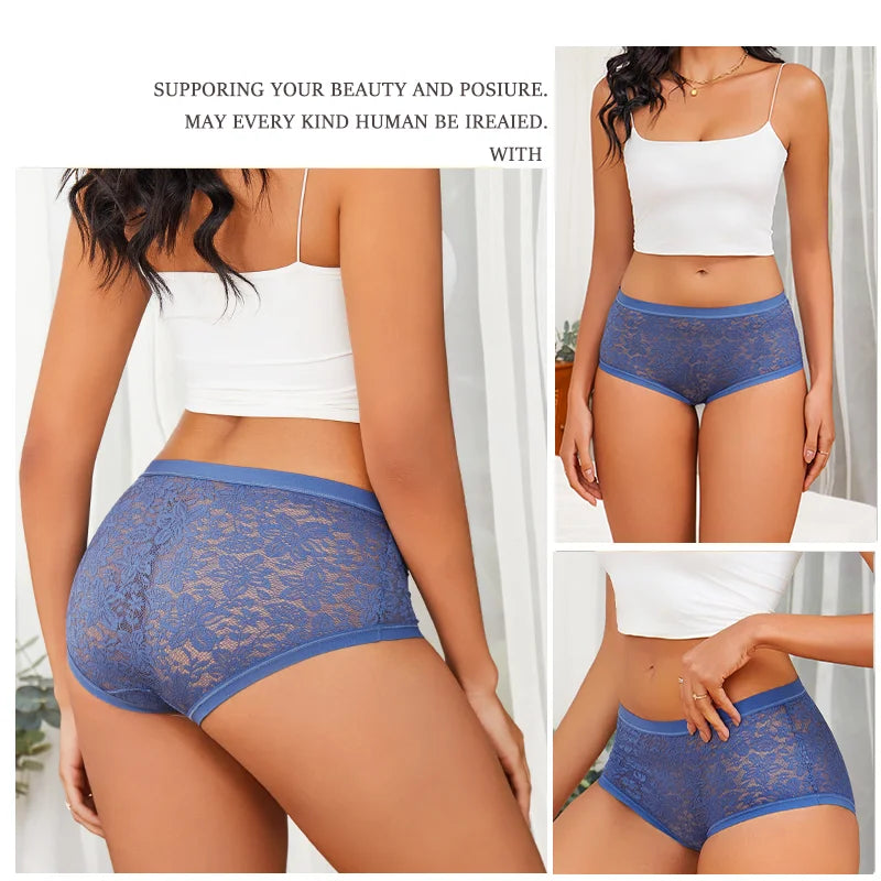 2Pcs/Set Women Sexy Panties Hollow Out Lace Floral Ladies Briefs Low Waist Solid Comfortable Hot Sale Female Underpants S-XXL