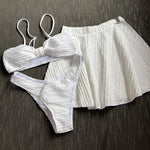 Sexy White Black 3 Piece Bikinis Sets Women Front Bow Push Up Split Mesh Skirt Swimsuit 2026 Beach Bathing Suit Thong Swimwear