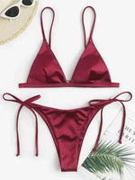 2025 Metallic Satin High Cut Brazilian Bikini Women Swimwear Female Swimsuit Two-pieces Bikini Set Bathing Suit Swim Beach Wear