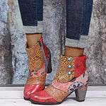 Ankle Boots Women Autumn PU Women's Shoes Ethnic Waterproof Casual Vintage Shoes Zipper High Heel Short Boots Botas Mujer