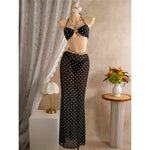 Polka Dots With Skirt Halter Shell Bikini Women Swimwear Female Swimsuit Three-Pieces Bikini Set Bather Bathing Suit Swim V8313