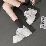 2026 Chunky Platform Punk Sneakers Women Belt Decor Lace Up Thick Bottom Vulcanized Shoes Woman Heighten Rivets Goth Shoes Mujer