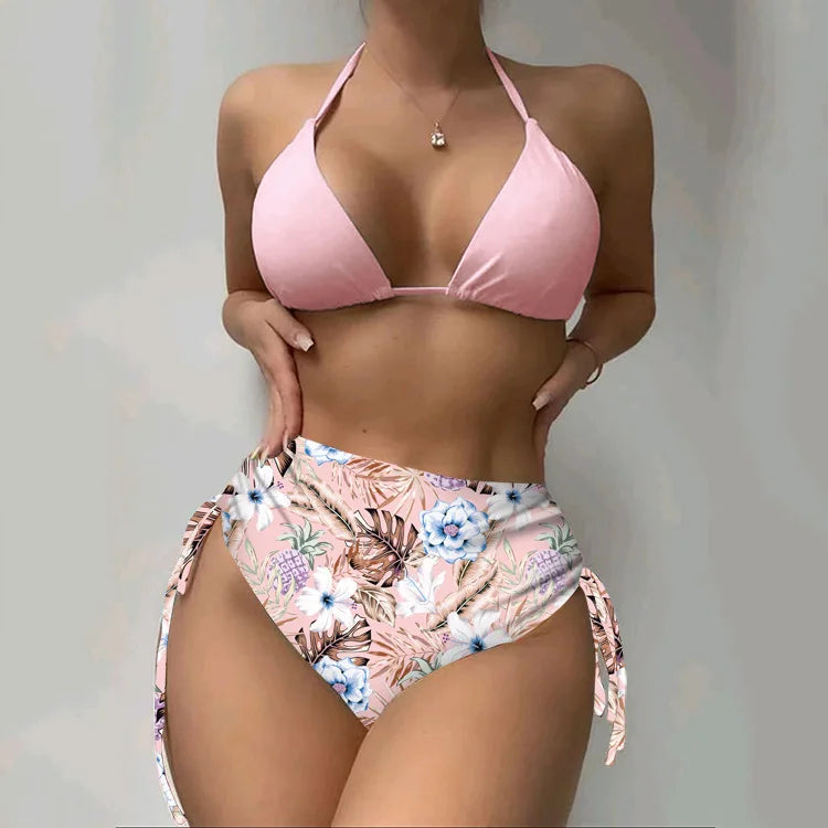 Fashionable Bikini Cover Up Three Piece Set Women Swimsuit Net Shirt High Elasticity Polyester Fabric with Chest Pad Bikinis Set