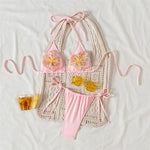 3D Flowers Halter High Leg Cut Thong Bikini Female Swimsuit Women Swimwear Two-Pieces Bikini Set Bather Bathing Suit Swim V6962