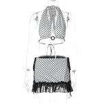 FDYOUI Women's Polka Dot Swimsuit 2026 Summer Halter Bandage Two-piece Bikinis Set Sexy Hollow Out Party Bathing Suit Beachwear