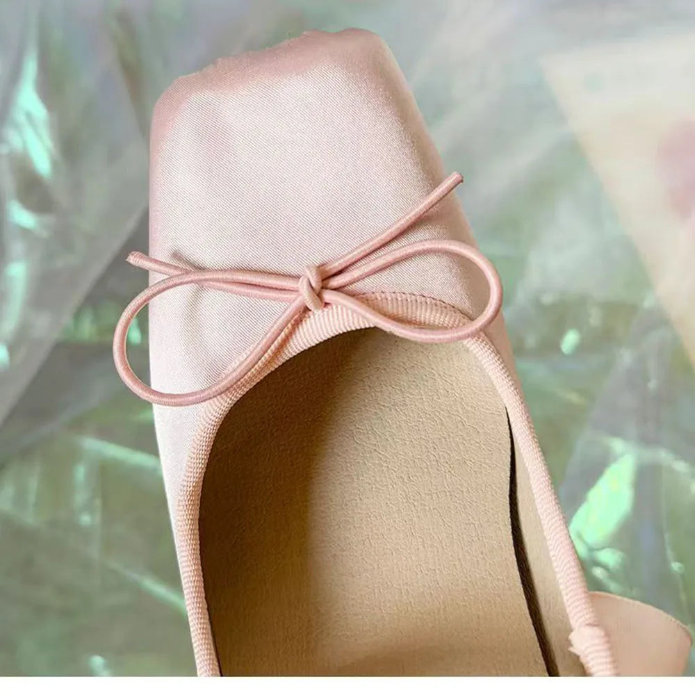 2025 Brand New Summer y2k Pink Square Toe Ballet Shoes Women Ribbon Lace-up Hollow out Wedge High Heels Party Pumps Daily Life