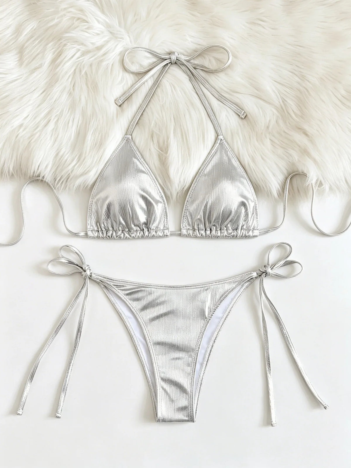 DEKA Triangle Push Up Bikini Metallic Brazilian Swimwear Women Golden Silver Side String Bikini Bathing Suit Beach Wear Biquini