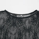 Woman Clothing 2026 O-neck Hollow Out High Slit Long Maxi Lace Dress Black Streetwear Ladies See-through Black T-shirt Dresses