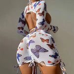 White Butterfly Print Swimwear Cover Up Bikinis Sets 3 Pieces Sexy Swimsuit Women 2026 Beach Wear Halter String Triangle Bikini