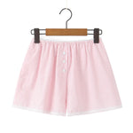 New French Style Lazy Loose Home Casual Button Lace Stripe Shorts For Woman Casual Elegant Fashion Style Pure Desire Casual QRCF