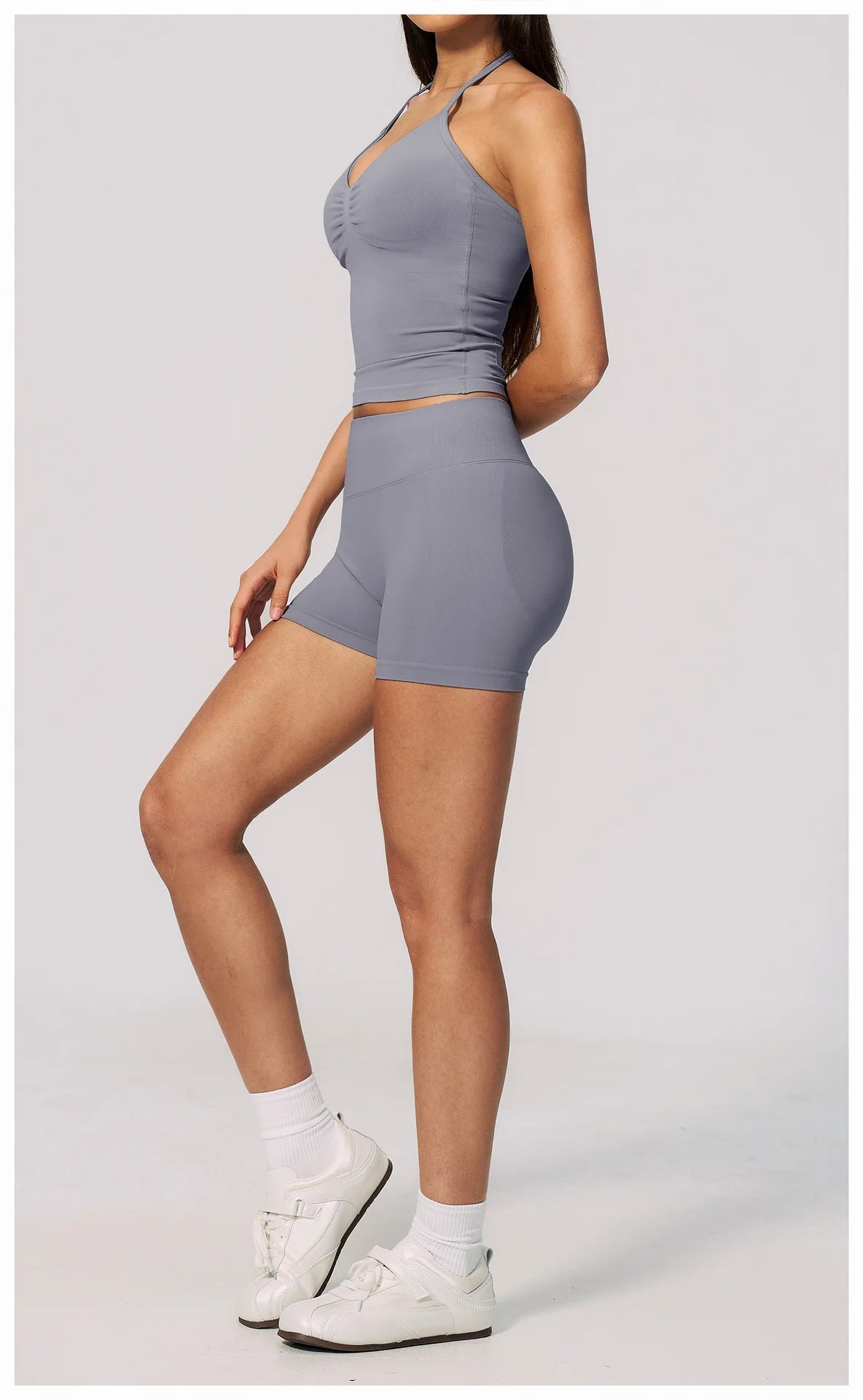 2pcs Seamless Lycra Sports Yoga Sets Women's Hanging Neck Tank Top High Elasticity Hip Lifting Shorts Workout Outfits Tracksuit
